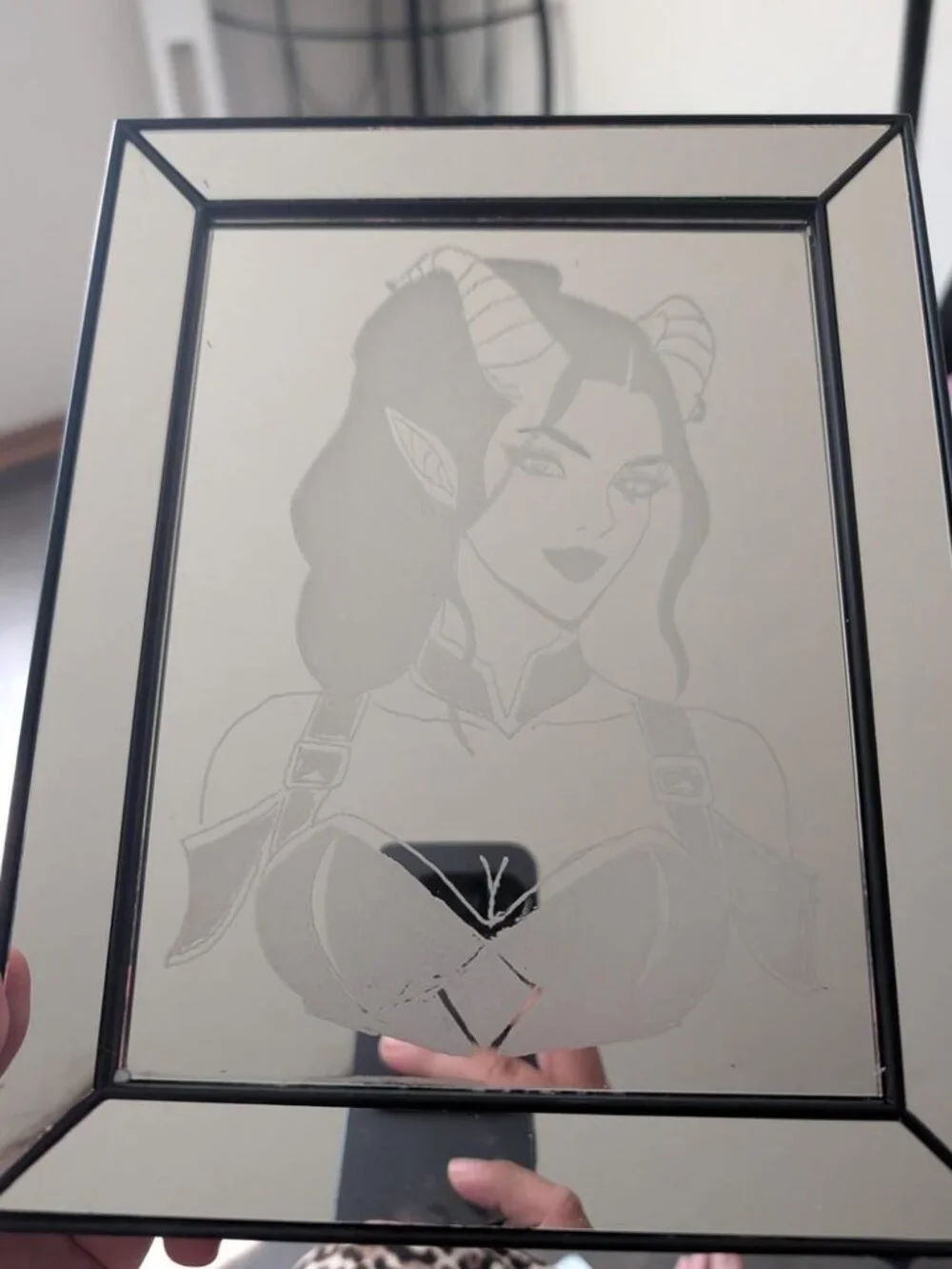 Hand Engraved Tiefling Dark Fantasy Mirror